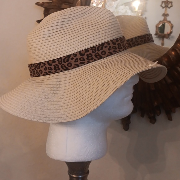 J Crew Paper Blend STRAW Leopard Banded Floppy Fedora Size S/M - Picture 4 of 7